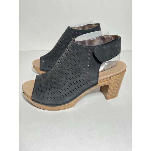 Dansko NEW Black Nubuck Danae Dress Pump Sandal 3" Heel Peep Toe 40 9.5-10 US - Picture 1 of 9